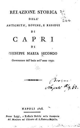 Relazione storica dell'antichita', rovine, e residui di Capri