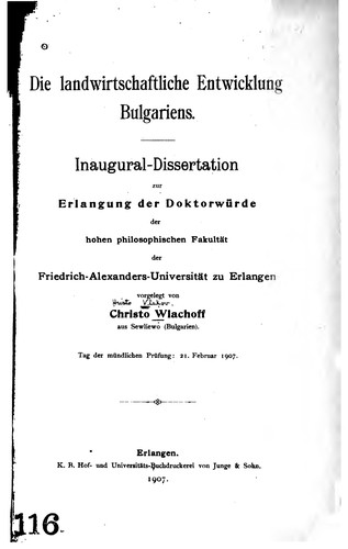 Die landwirtschaftliche Entwicklung Bulgariens ..