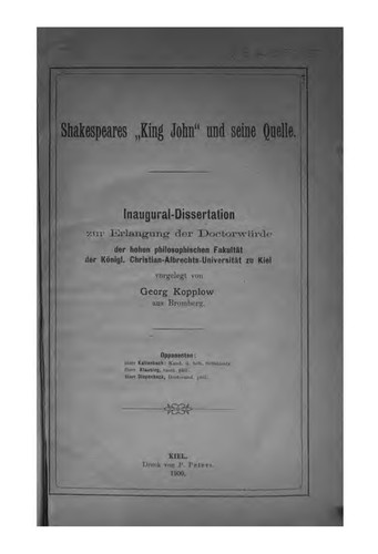 Shakespeares "King John" und seine quelle ..