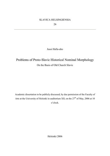 Problems of Proto-Slavic historical nominal morphology