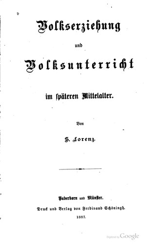 Volkserziehung und Volksunterricht im späteren Mittelater