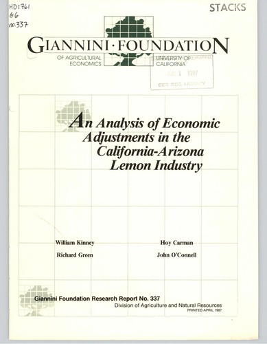 An analysis of economic adjustments in the California-Arizona lemon industry