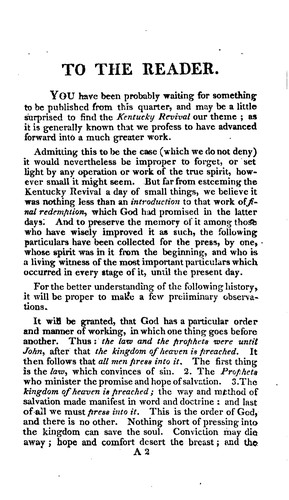 The Kentucky Revival, Or, A Short History of the Late Extraordinary Out-pouring of the Spirit of ..