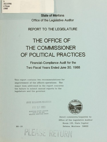 The Office of the Commissioner of Political Practices financial-compliance audit for the two fiscal years ended ...