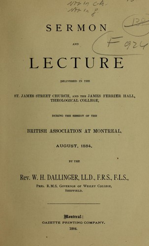 Sermon and lecture delivered in the St. James Street Church