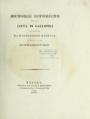 Memorie istoriche della città di Gallipoli