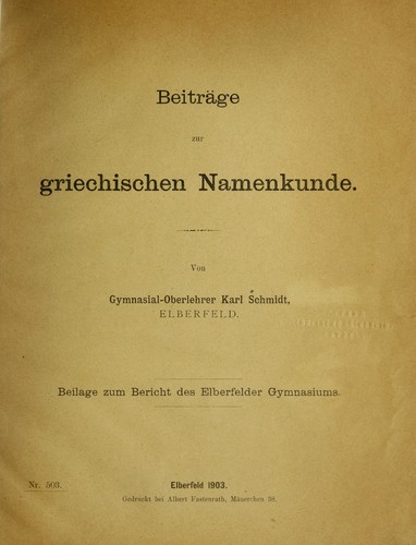 Beitra ge zur griechischen Namenkunde