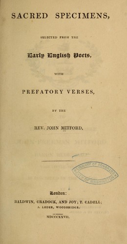 Sacred specimens, selected from the early English poets