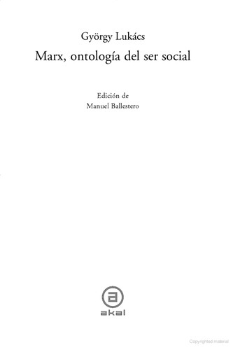 Marx, Ontologia del ser social/ Marx, Ontology Of The Social Being