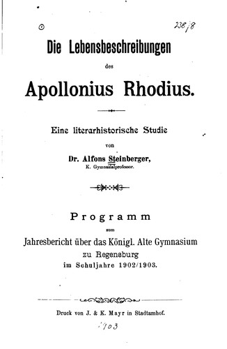 Die Lebensbeschreibungen des Apollonius Rhodius