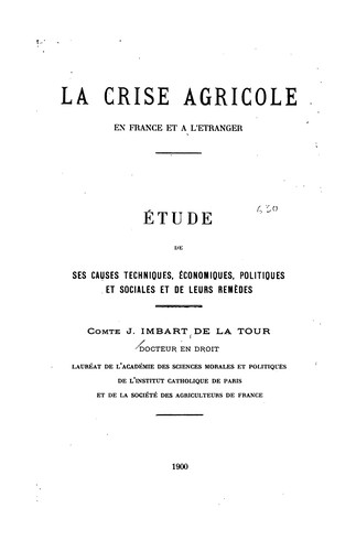 La crise agricole en France et á l'étranger