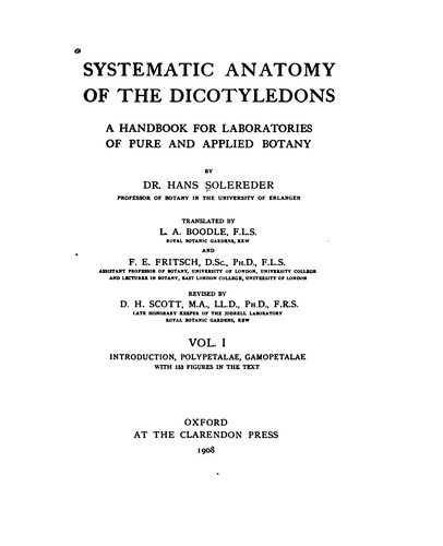 Systematic anatomy of the dicotyledons