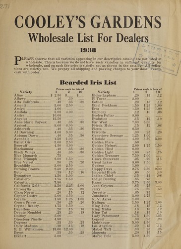 Wholesale list for dealers, 1938