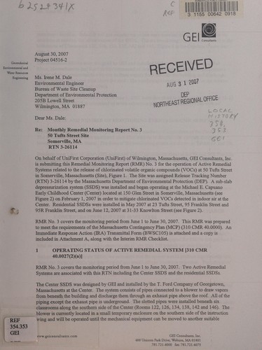IRA status report--remedial monitoring report no...