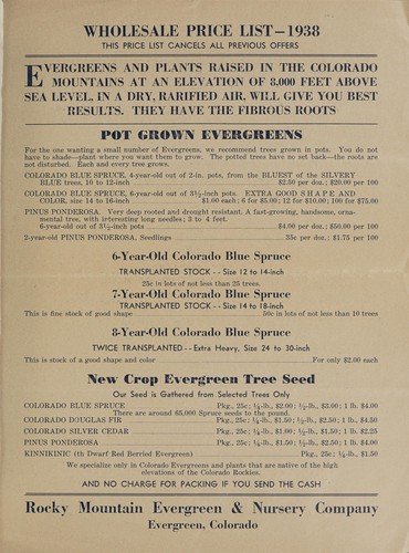 Wholesale price list, 1938
