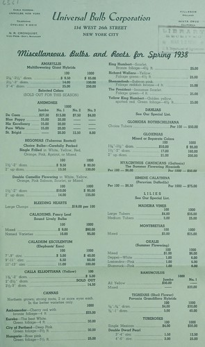 Miscellaneous bulbs and roots for spring 1938