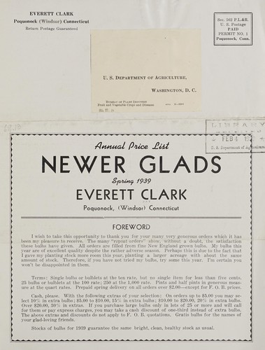 Newer glads, annual price list, spring 1939