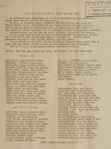 Chrysanthemums price list for 1939