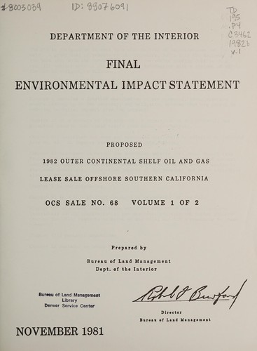 Proposed 1982 Outer Continental Shelf oil and gas lease sale offshore southern California