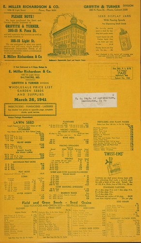Wholesale price list, garden seeds and supplies
