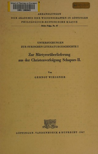 Untersuchungen zur syrischen Literaturgeschichte