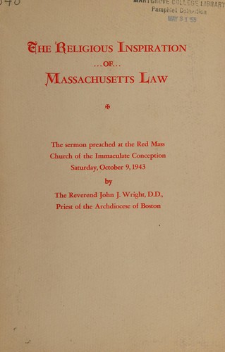 The religious inspiration of Massachusetts law