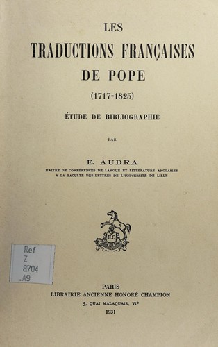 Les traductions françaises de Pope (1717-1825)