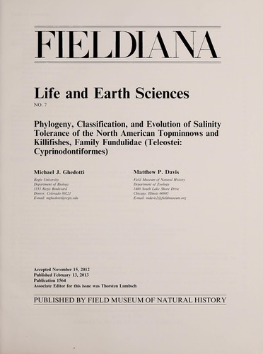 Phylogeny, classification, and evolution of salinity tolerance of the North American topminnows and killifishes, family Fundulidae (Teleostei: Cyprinodontiformes)