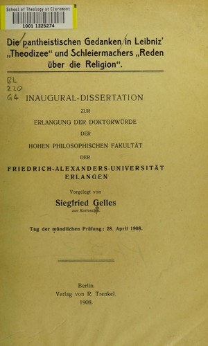 Die Pantheistischen Gedanken in Leibniz' "Theodizee" und Schleiermachers "Reden über die religion"