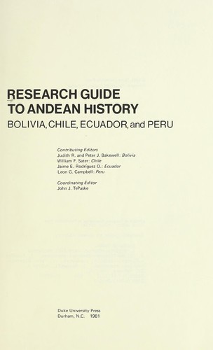 Research Guide to Andean History