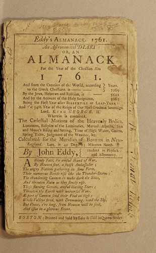 Eddy's almanack. 1761. An astronomical diary: or, an almanack for the year of the Christian aera 1761