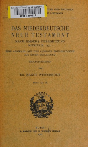 Das niederdeutsche Neue Testament nach Emsers übersetzung Rostock 1530