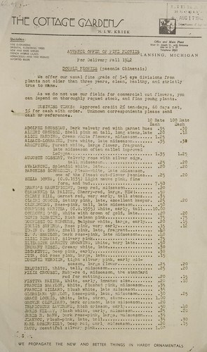Advance offer of fine peonies for delivery fall 1942