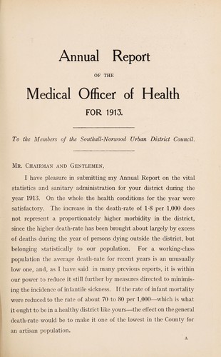 [Report of the Medical Officer of Health for Southall-Norwood UDC 1913]