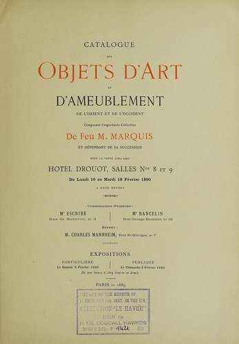 Objets d'art et d'ameublement de l'Orient et de l'Occident