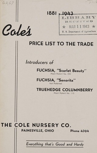 Cole's price list to the trade, 1881-1943