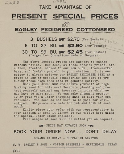 Take advantage of present special prices, #101