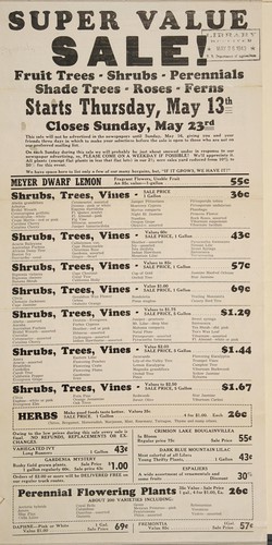 Fruit trees, shrubs, perennials, shade trees, roses, ferns