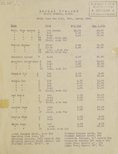 Price list for fall 1944, spring 1945