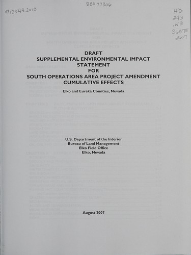 Draft supplemental environmental impact statement for South Operations Area Project amendment cumulative effects