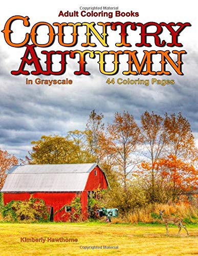Adult Coloring Books : Country Autumn in Grayscale