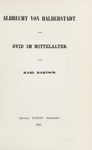 Albrecht von Halberstadt und Ovid im Mittelalter
