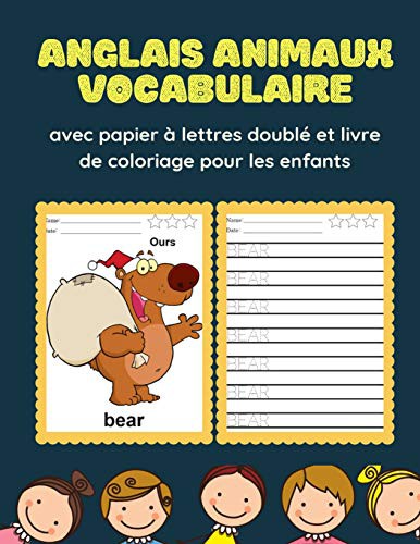 Anglais animaux vocabulaire avec papier à lettres doublé et livre de coloriage pour les enfants