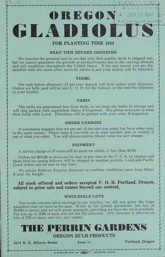 Oregon gladiolus for planting time, 1944