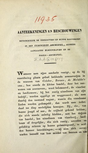 Aanteekeningen en beschouwingen betrekkelijk de zeeroovers en hunne rooverijen in den Indischen Archipel, alsmede aangaande Magindanao en de Soolo-Archipel