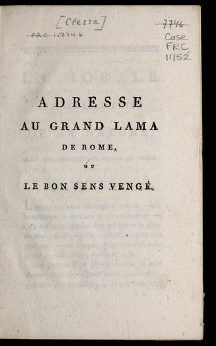 Adresse au grand lama de Rome, ou, Le bon sens vengé