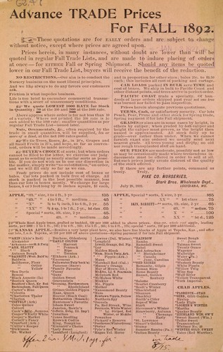 Advance trade prices for fall 1892