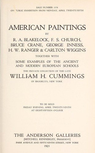 American paintings by R. A. Blakelock, F. S. Church, Bruce Crane, George Inness, H. W. Ranger & Carlton Wiggins