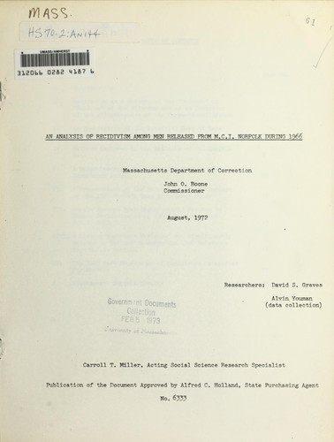 An analysis of recidivism among men released from M.C.I. Norfolk during 1966