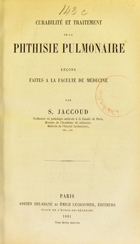 Curabilité et traitement de la phthisie pulmonaire
